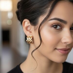 Goldtone Basket Weave Clip-on Earrings, Vintage